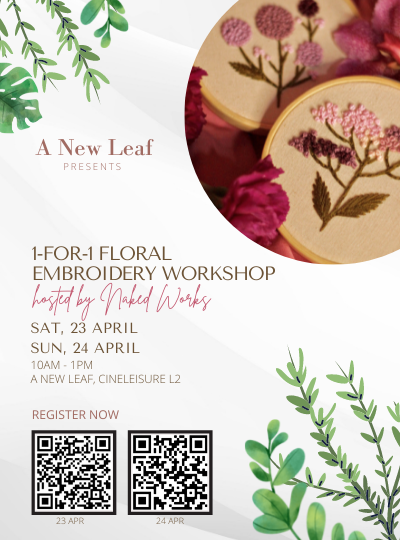 1-for-1 Floral Embroidery Workshop hosted by Naked.Works